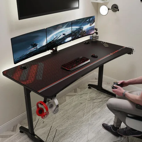 Vista 5 de EUREKA ERGONOMIC Escritorio curvo para juegos de 60 pulgadas con bandeja de teclado ajustable grande