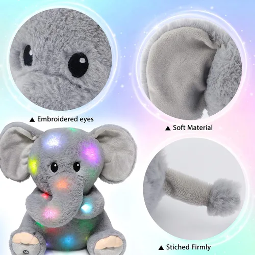 Vista 5 de Hopearl Elefante de peluche con luces LED, flexible, con luces de noche que brillan en la oscuridad, para festival, cumpleaños, niños pequeños