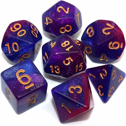 Vista 22 de Juego de dados poliédricos DND con brillo para juegos de rol de mazmorras y dragones (D&D) RPG, dados verdes mezclados con nebulosa negra