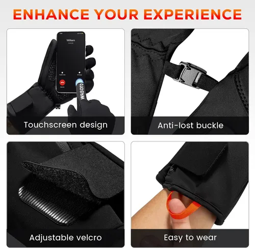 Vista 5 de Guantes calentados WASOTO para Hombres Mujeres, Guantes de Esquí con Pantalla Táctil, Impermeables, a Prueba de Viento, Recargables Eléctricamente