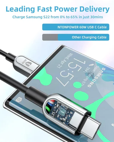 Vista 3 de NTONPOWER Cable USB C, paquete de 2 unidades de 100 W tipo C a tipo C, cable de silicona tipo C a C de carga rápida para MacBook Pro/Air, cable