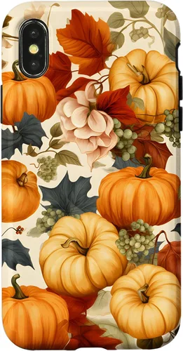 Vista 5 de Funda de estilo vintage para iPhone 16 con hojas de otoño y calabazas