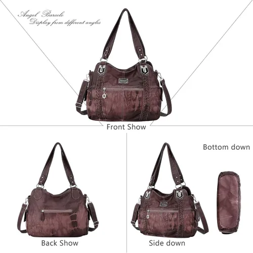 Vista 3 de Angel Barcelo - Bolsa de hombro amplia para mujer, diseño Hobo, cuero lavado