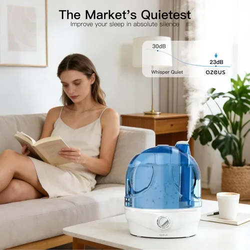 Vista 4 de AZEUS Humidificadores, humidificador ultrasónico de niebla fría de 2.8 litros para habitación grande, para la oficina, humidificadores silenciosos