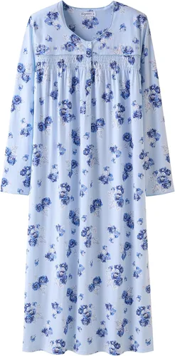 Vista 11 de Keyocean - Camisones para mujer, de algodón suave, cómodo, ligero, bordado, de manga larga, para dormir Azul