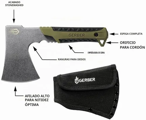 Vista 3 de Gerber Gear Pack Hacha – Hacha de hoja de acero de 3.5 pulgadas con espiga Verde salvia