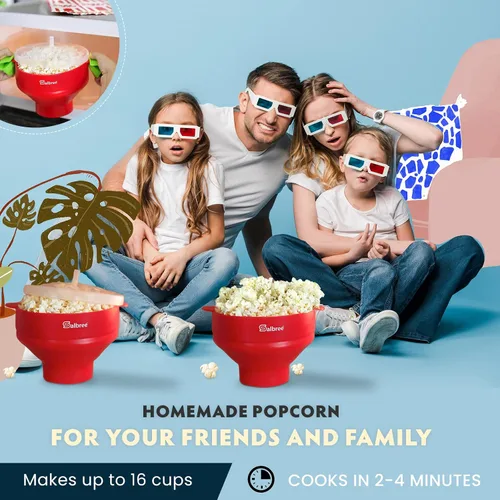 Vista 6 de La máquina original de palomitas de maíz Salbree plegable de silicona para microondas, recipiente microondas con capacidad para 16 tazas, utiliza