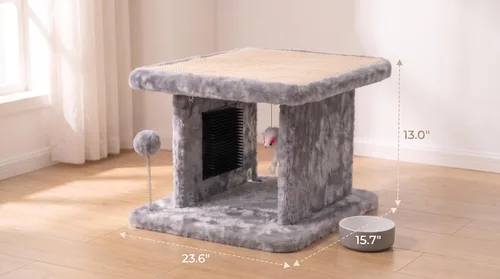 Vista 3 de Cama grande para gatos con poste rascador y tabla de peinar, resistente y duradera, ideal para razas pequeñas Large plush cat tunnel with a