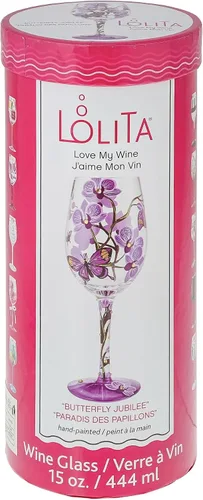 Vista 7 de Enesco Designs by Lolita Butterfly Jubilee - Copa de vino artesanal pintada a mano, 15 onzas, multicolor