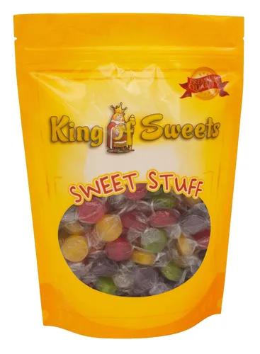 Vista 4 de Botones de frutas surtidos de 1 libra envueltos individualmente en una bolsa de King Of Sweets resellable a granel