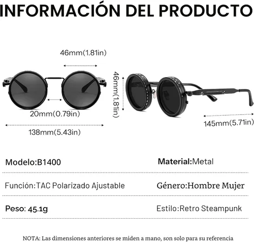 Vista 7 de FEISEDY Gafas de sol redondas polarizadas ajustables para hombres y mujeres Negro