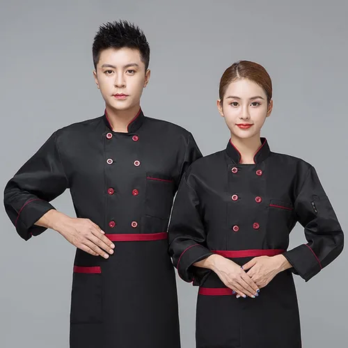 Vista 5 de Chaqueta de chef unisex, color de contraste, ropa de cocina, abrigo de chef de manga larga, uniforme de chef para trabajo
