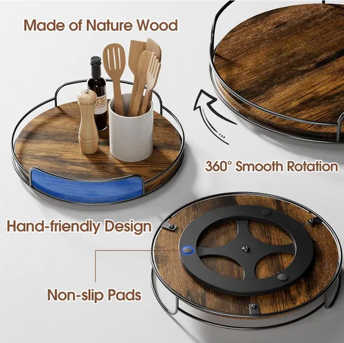 Vista 6 de LAMU Organizador Lazy Susan, Plato Giratorio Lazy Susan de 9 Pulgadas para Gabinete, Superficie de Mesa, Cocina, Encimera, Baño, Despensa
