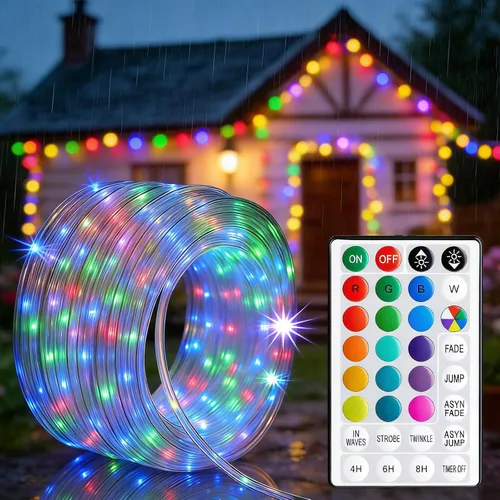 Vista 10 de Tira de luces LED impermeables para exteriores de 66 pies, guirnalda de luces de 200 LEDs con cambio de 16 colores y control remoto para Pascua