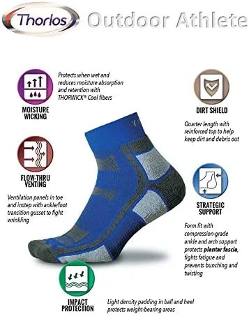 Vista 3 de thorlos Mens Oaqu Thin Cushion al aire libre atleta calcetines tobillo