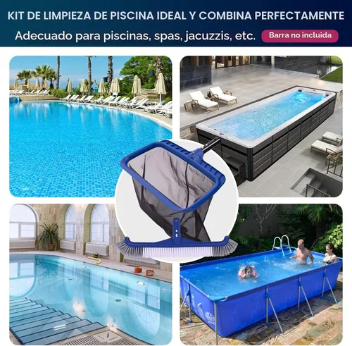 Vista 6 de Combo de red de piscina de malla fina y cabezal de cepillo, espumadera resistente con cepillos profesionales de 17.5 pulgadas para limpieza