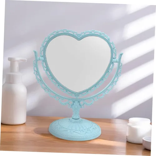 Vista 8 de Lurrose - Espejo estético de tocador con forma de corazón, espejo de maquillaje de doble cara con espejo de mesa de 360 grados con soporte