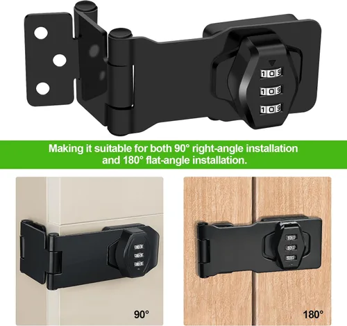 Vista 2 de 1 paquete de cerraduras rotativas con contraseña, plegable de acero inoxidable sólido 304, cerradura de cajón de escritorio, para cajones de 90