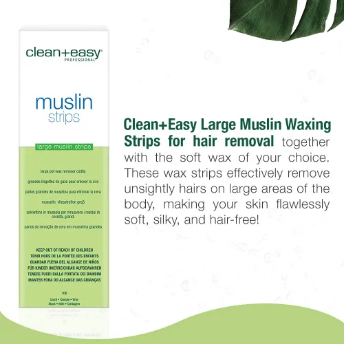 Vista 3 de Clean + Easy Tiras de cera de muselina para piernas grandes, 100