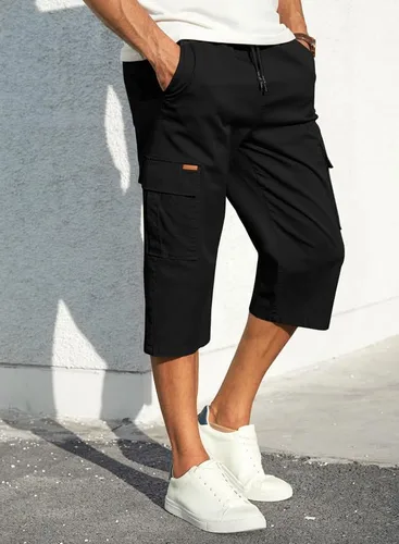 Vista 4 de JMIERR Pantalones cortos de sarga para hombre con cordón de algodón clásico elástico con 6 bolsillos