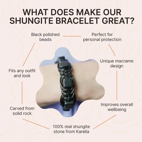 Vista 3 de Karelian Heritage Pulsera de macramé y arachne de shungita genuina de shungita Joyería de piedra Shungite para hombres y mujeres Joyería
