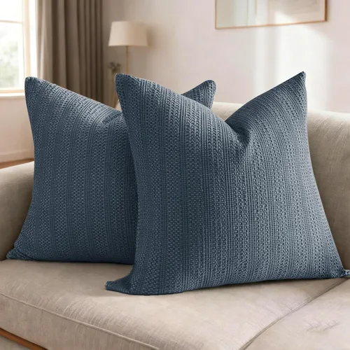 Vista 16 de Juego de 2 fundas de almohada decorativas de 18 x 18 pulgadas, fundas de almohada decorativas bohemias de algodón lavado a la piedra para sofá, Azul