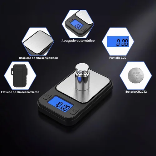Vista 6 de Diyife Báscula de miligramo, báscula de bolsillo de alta precisión de 7.05 oz/0.0004 oz, 8 unidades Negro