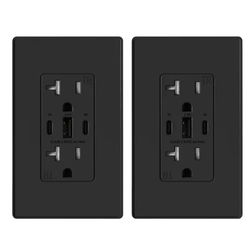 Vista 21 de ELEGRP Tomacorrientes USB, 30 W 6.0 Amp USB C, toma de pared USB de 3 puertos, toma de corriente resistente a manipulaciones de 15 amperios con 2