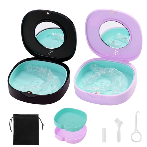 Vista 9 de Doboli Funda de retención, Slim Aligner Funda protectora bucal compatible con Invisalign Negro