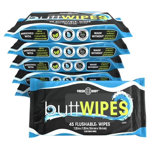 Vista 10 de ButtWIPES Toallitas desechables (1 paquete, 45 toallitas) – Toallitas desechables para adultos – Toallitas para glúteos a base de agua con aloe