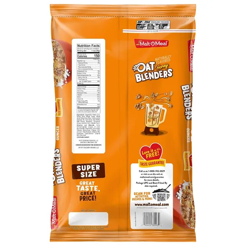 Vista 5 de Malt-O-Meal Honey and Oat Blenders Cereal de desayuno para niños, tamaño familiar, a granel, bolsa de 32 onzas