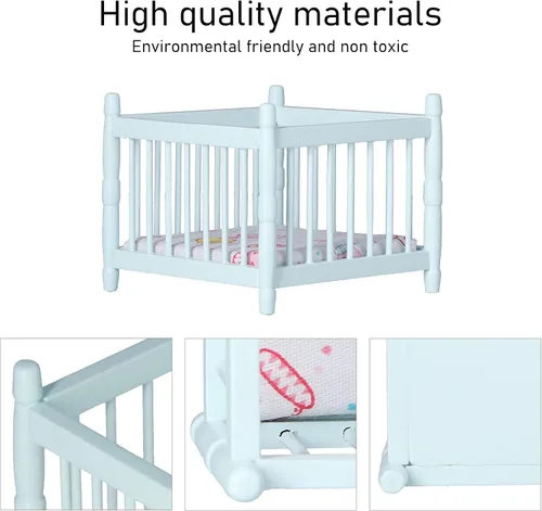 Vista 3 de Casa de muñecas de madera a escala 1:12, cama de bebé, casa de muñecas en miniatura, mini accesorios de muebles con colchón cama cuadrada, regalo