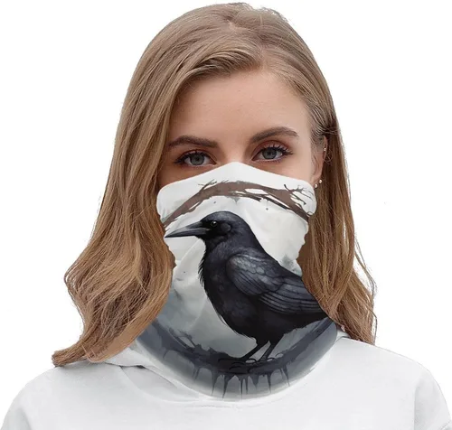 Vista 5 de Neck Gaiter Upf 50 Sun Protection Black Crow Face Mask Cover Moisture Wicking & Quick Dry Neckerchief Seamless Headwear Ski Gaiter Breathable Sports