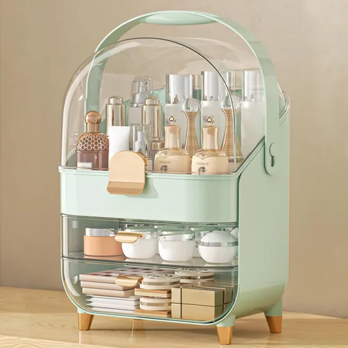 Vista 18 de Organizador de maquillaje para encimera, soporte para cuidado de la piel, organizador de mostrador de baño, caja de almacenamiento, vitrinas