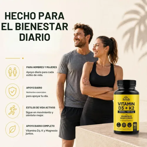 Vista 7 de HerbaMe Vitamina D3 5000 UI + K2 con fórmula de bisglicinato de magnesio