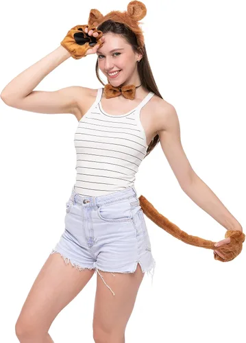 Vista 5 de Spooktacular Creations Halloween Lion Accessories Set with Headband Ears and Tail, Lion Dalmatian Monkey Animal Costume Set