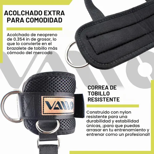 Vista 2 de VAIIO Correas para tobillo para máquinas de cable, neopreno de calce cómodo ajustable, refuerzo con doble anillo en D - Tobilleras prémium