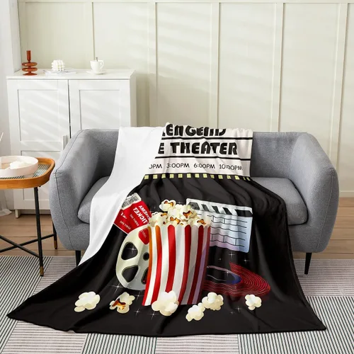 Vista 20 de Feelyou Manta de felpa para cine, manta de franela con patrón de palomitas de maíz para niños, niñas, adolescentes, póster de cine para todas