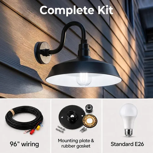 Vista 8 de 17 pulgadas. RLM Warehouse - Pantalla con brazo de cuello de cisne y bombilla Led A19 5000K de 9W Negro satinado