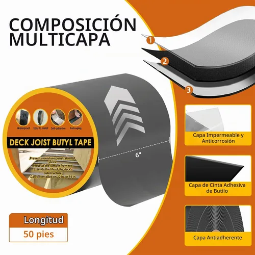 Vista 2 de Cinta de vigueta de cubierta de butilo 6" x 50' Paquete de 2