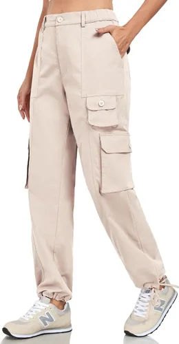 Vista 2 de Women's Cargo Work Pants Elastic Waist Straight Leg Casual Travel Hiking Pants Loose Cotton Military Pants 7 Pockets