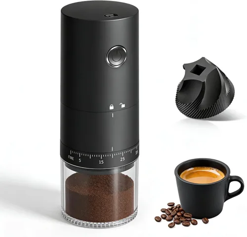 Vista 14 de Molinillo de café eléctrico portátil de acero inoxidable 420, molinillo de café expreso recargable con 38 ajustes de molienda ajustables