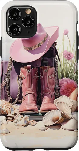 Vista 28 de Botas rosas y sombrero de vaquero Funda floral de vaquera costera para iPhone 17