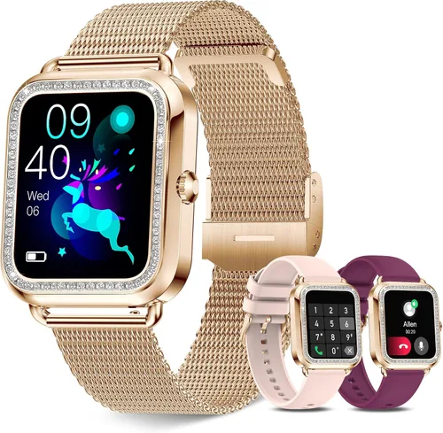 Vista 9 de Reloj inteligente para mujer (respuesta de llamada/marcación), reloj inteligente con pantalla táctil de 1.75 pulgadas para Android iPhone, Plateado02