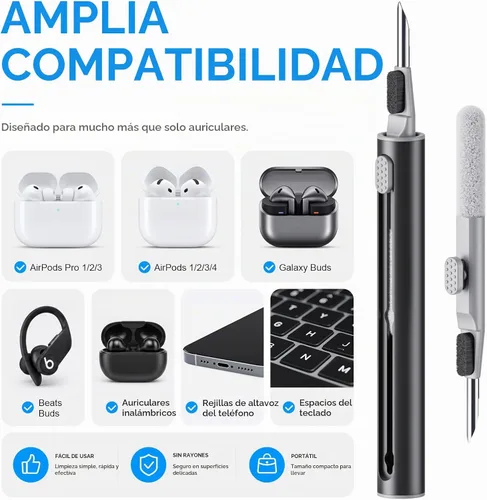 Vista 6 de Hyashee Kit limpiador para Airpods Pro 1 2 3 pluma de limpieza multifunción con cepillo suave esponja flocado para auriculares Bluetooth, Negro