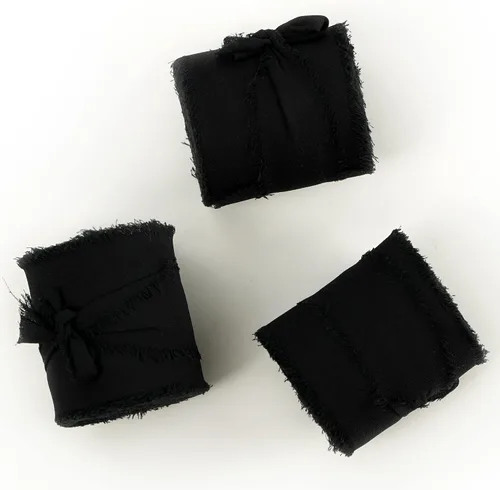 Vista 8 de MEEDEE Cinta de gasa negra de 2 pulgadas con flecos, cintas de gasa deshilachadas negras para manualidades, cinta de gasa de seda para envolver Negro