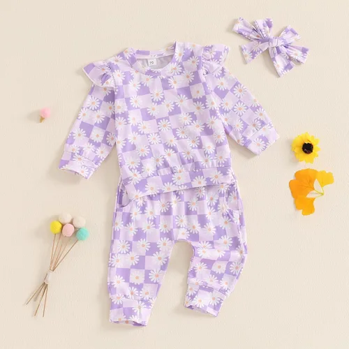 Vista 3 de Kaipiclos Ropa de otoño e invierno para bebé niña, sudadera con estampado floral, camisa de manga larga, pantalones, ropa