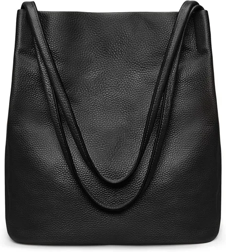 Vista 7 de Kattee Bolso de hombro de cuero genuino suave para mujer con cierre magnético superior