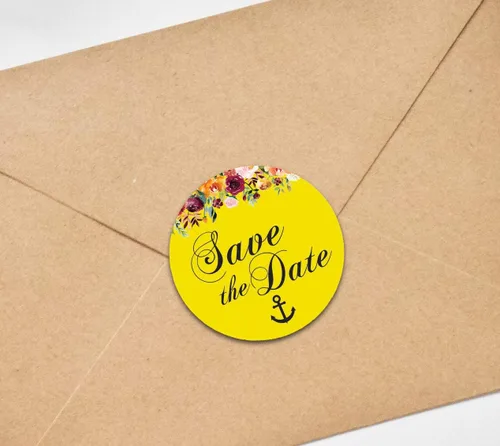 Vista 3 de Darling Souvenir 45 piezas amarillo redondo floral & Anchor Save the Date pegatinas DIY sobre Sellos - 1.6 pulgadas