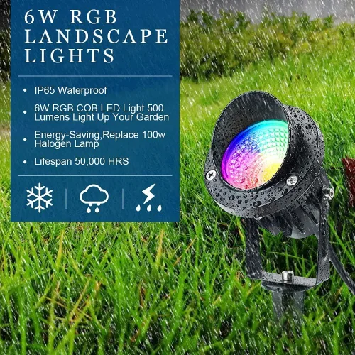 Vista 6 de Iluminación de paisaje RGB de 6 W de bajo voltaje, 16 luces de paisaje que cambian de color, foco de color al aire libre de 12V ~ 24V para jardín